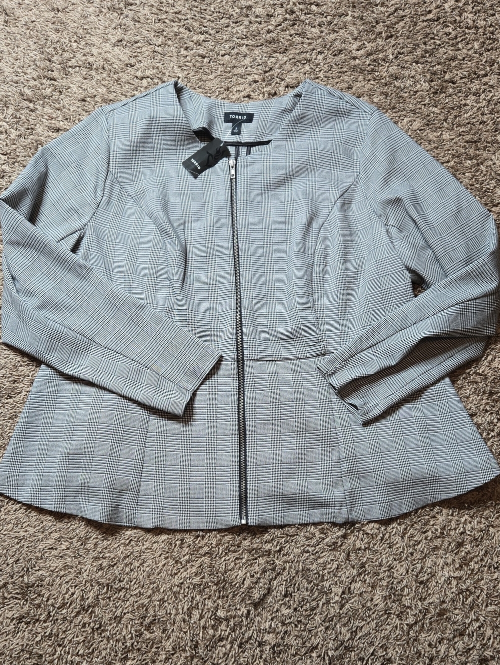 Torrid 3X Plus Size Black & White Tailored Zip Up Jacket Plaid Pattern Top